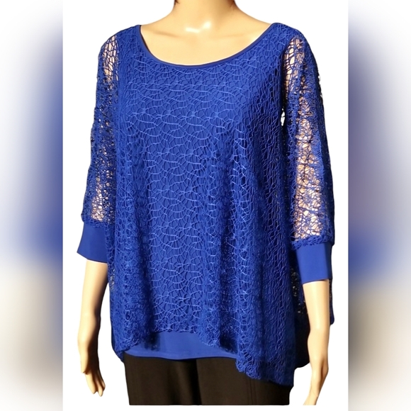 Cartise Dressy Lace Overlay Eveningwear Date Night Top / Size M / Blue - Picture 5 of 17